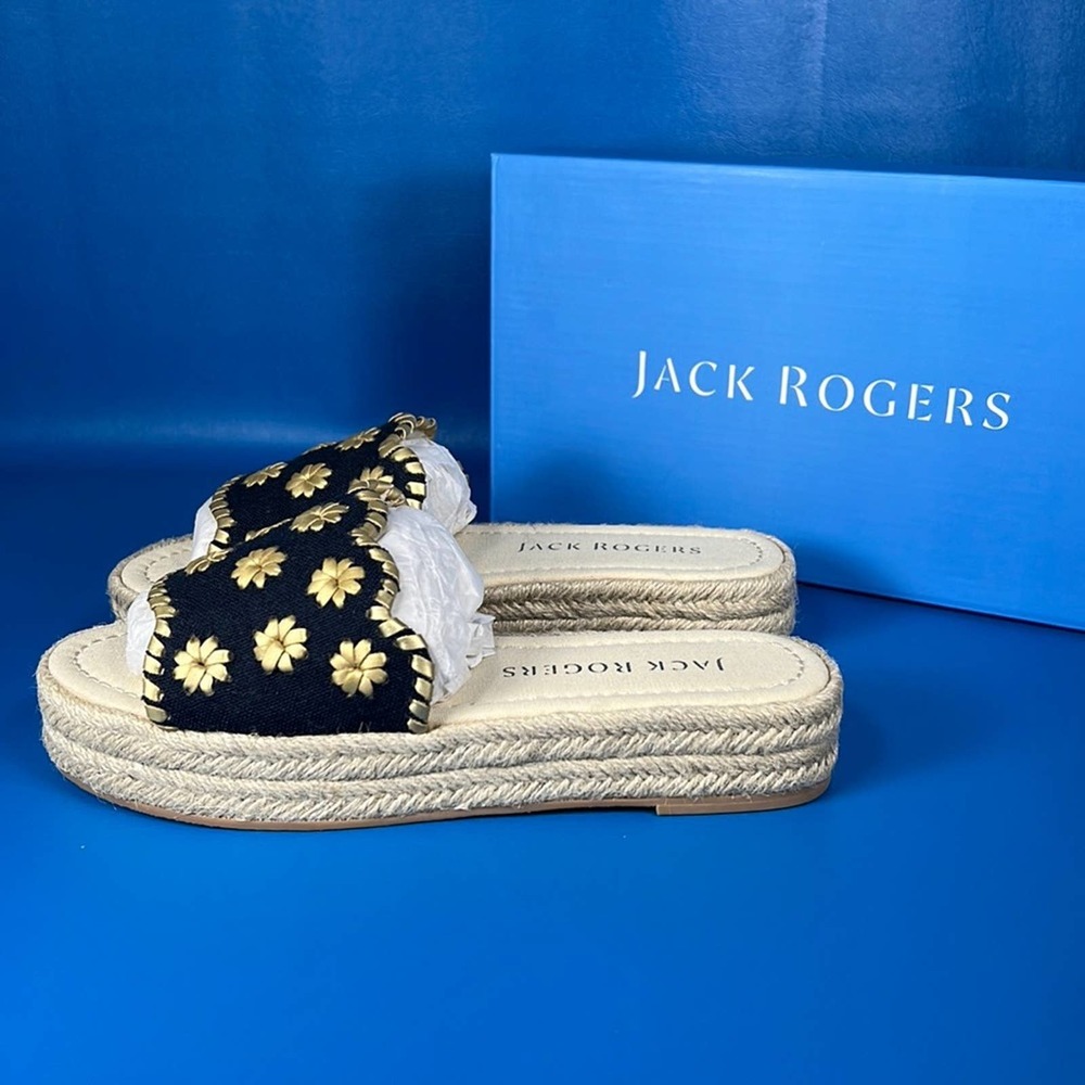 Jack Rogers Palmer Slide Espadrille - Midnight/Gold - 7 - New in box